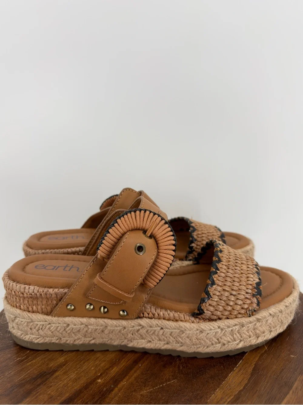 Earth Origins Etolla Raffia Platform Slide Sandals Size 6.5M Boho